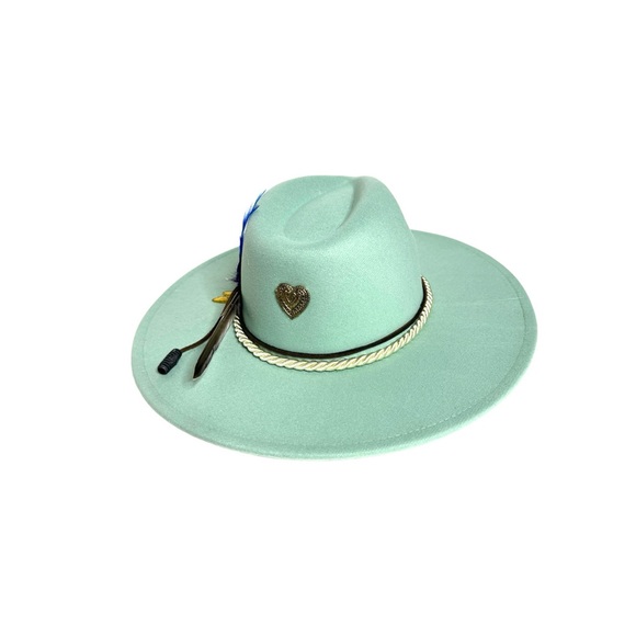 Unisex Customized wide brim teal Fedora hat. - Picture 14 of 14
